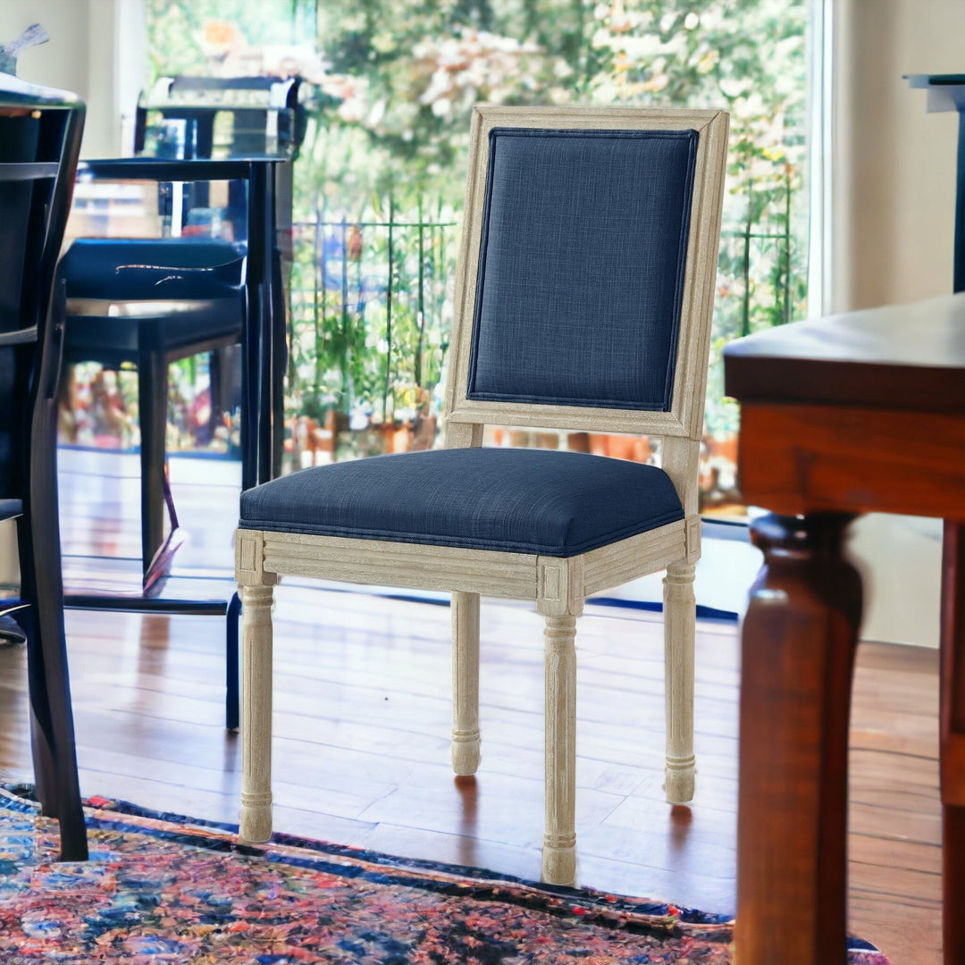 Set of Two Beige and Brown Upholstered Linen Dining Side Chairs Image 4