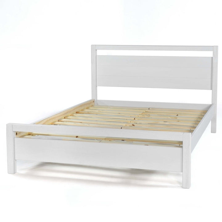 Queen Size FarmHouse Traditional Rustic White Platform Bed Image 2