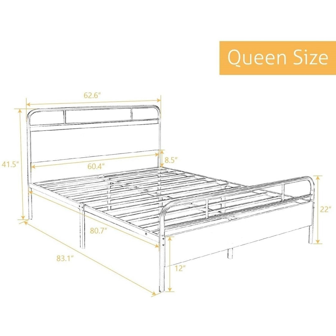 Queen Size Industrial Metal Wood Platform Bed Frame with Headboard and Footboard Image 4