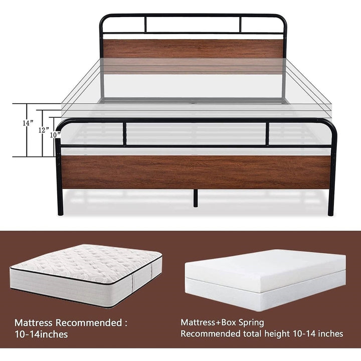 Queen Size Industrial Metal Wood Platform Bed Frame with Headboard and Footboard Image 5