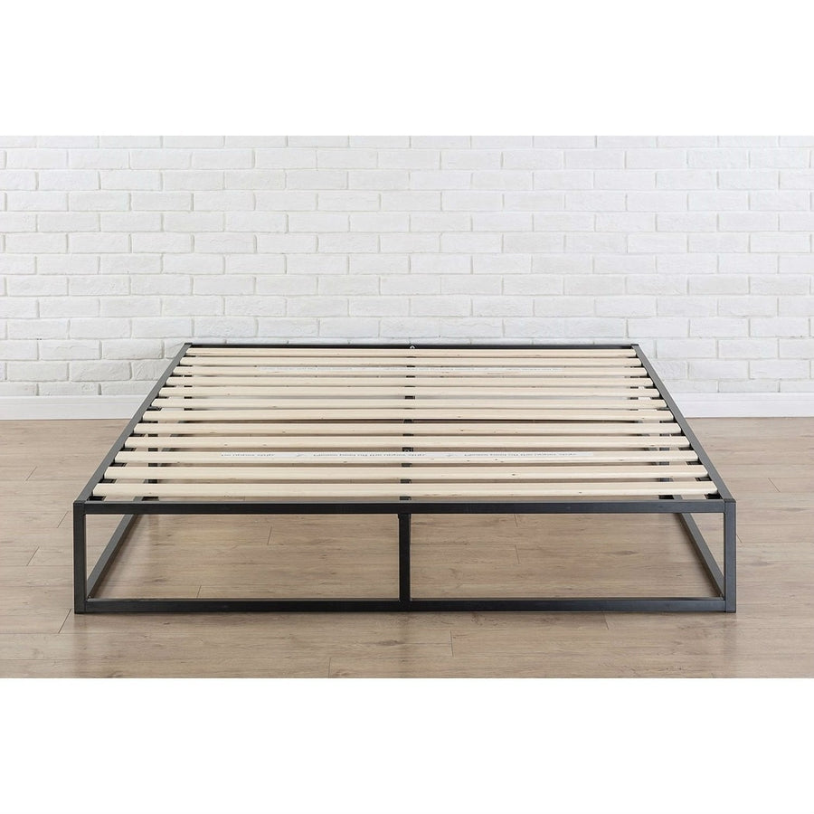 Queen size Modern 10-inch Low Profile Metal Platform Bed Frame with Wood Slats Image 1