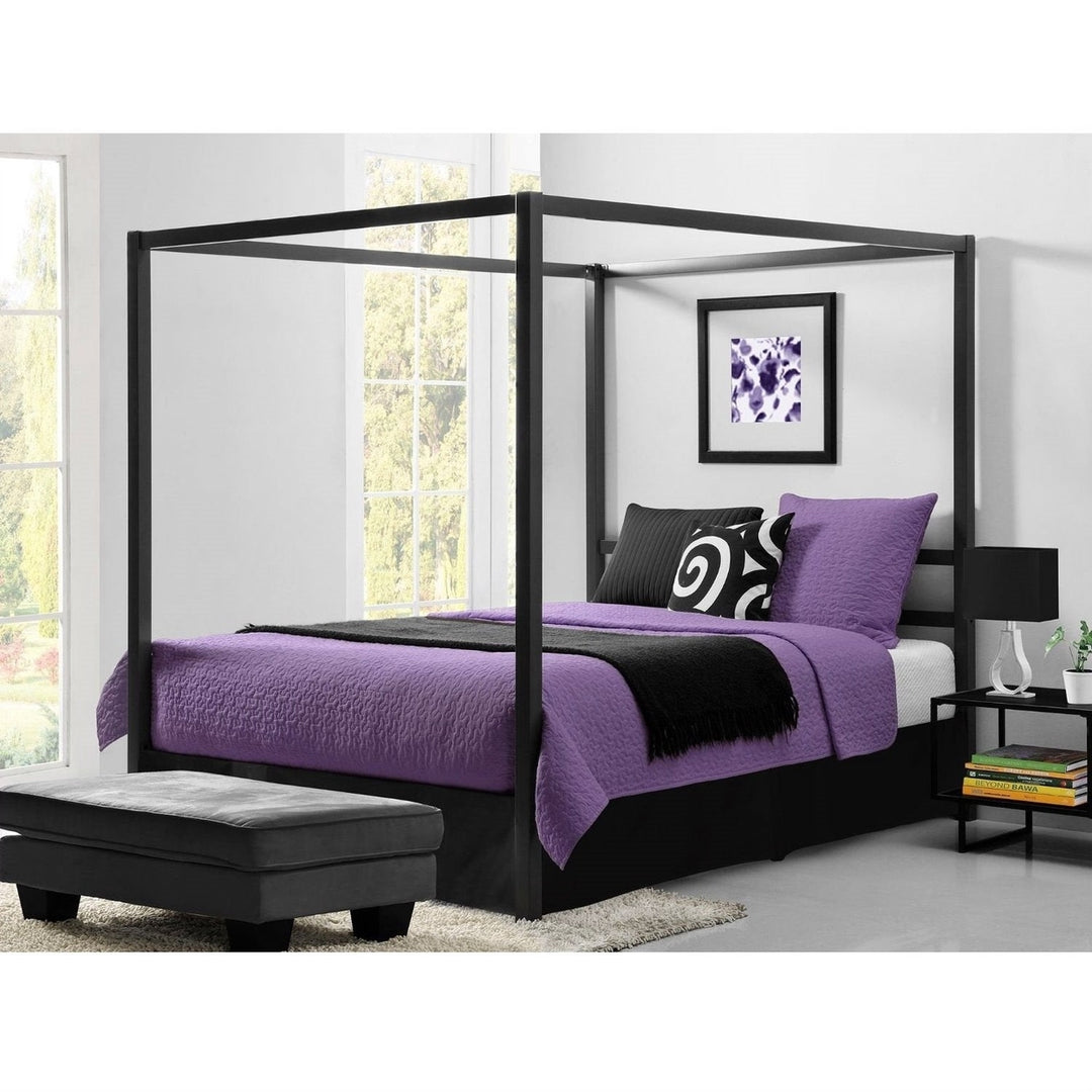 Queen size Modern Canopy Bed in Sturdy Grey Metal Image 1