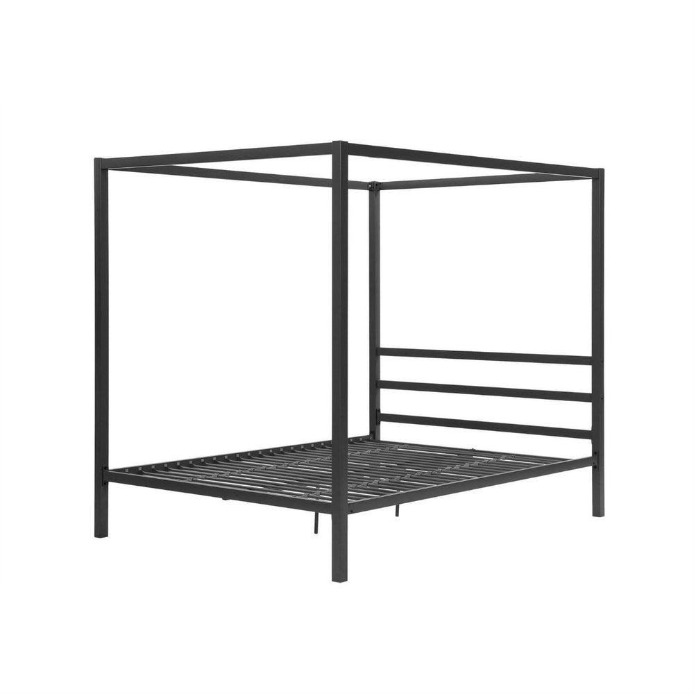 Queen size Modern Canopy Bed in Sturdy Grey Metal Image 2