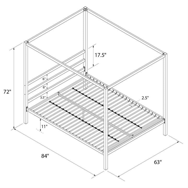 Queen size Modern Canopy Bed in Sturdy Grey Metal Image 3