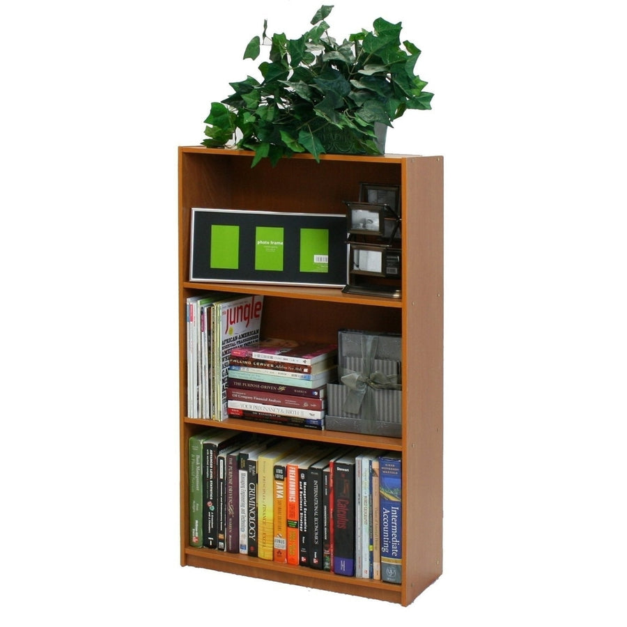 Light Cherry Finish 3-Tier Storage Shelves Bookcase Image 1