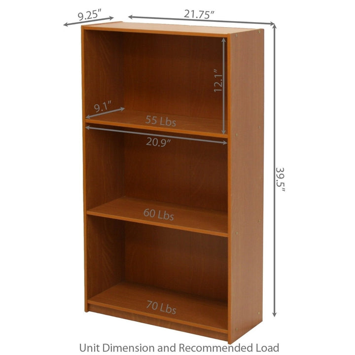 Light Cherry Finish 3-Tier Storage Shelves Bookcase Image 2