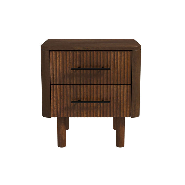 Logan Mid Century Modern Walnut Nightstand Bed Side Tables With 2 Drawers Image 2