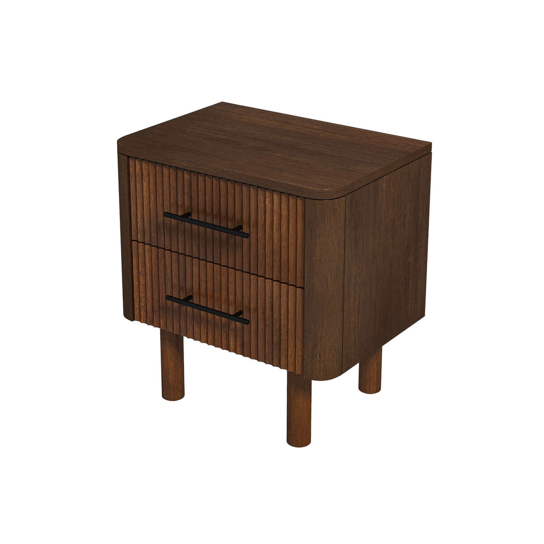 Logan Mid Century Modern Walnut Nightstand Bed Side Tables With 2 Drawers Image 3