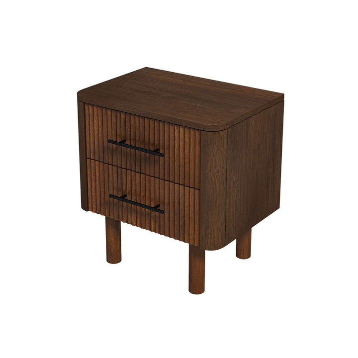 Logan Mid Century Modern Walnut Nightstand Bed Side Tables With 2 Drawers Image 3