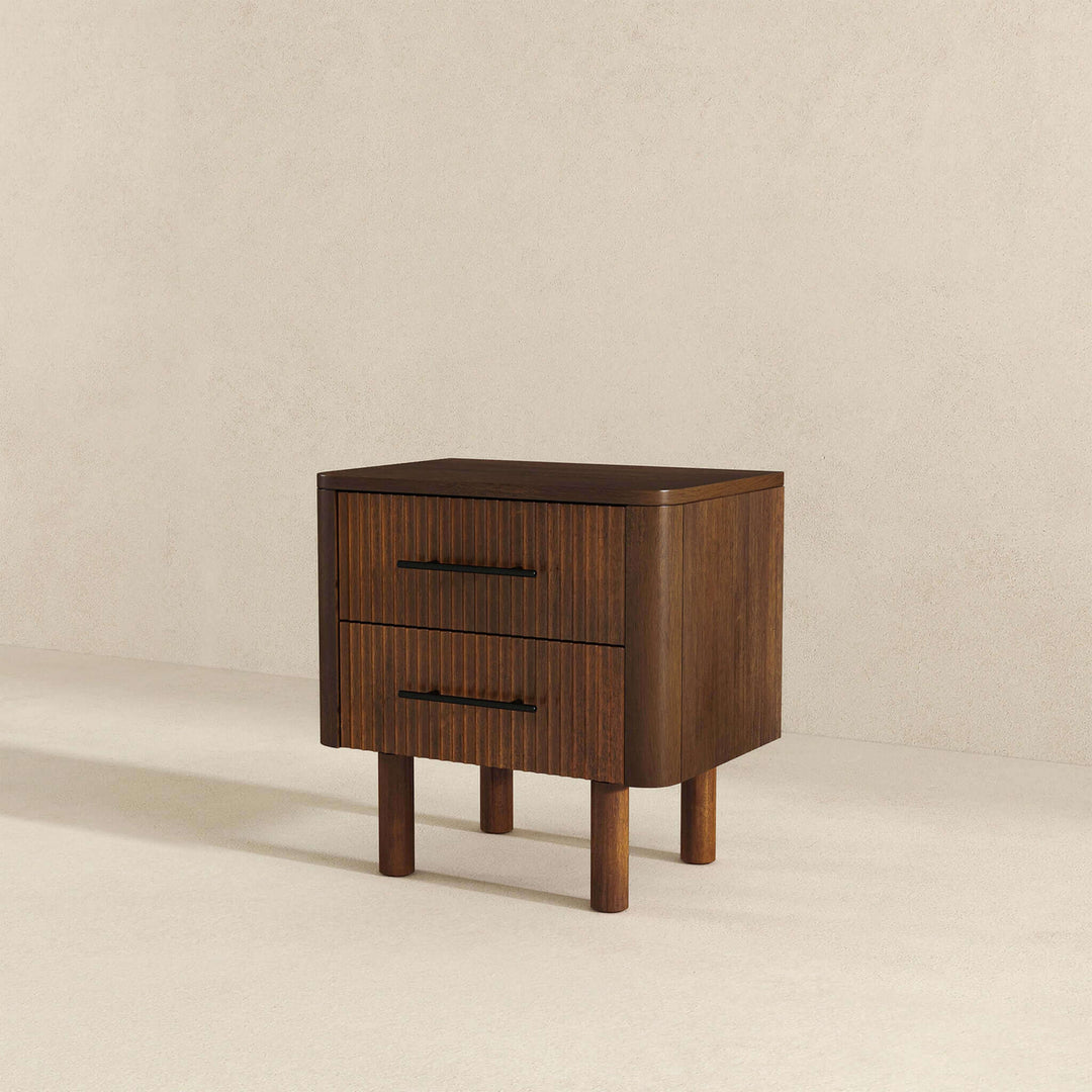 Logan Mid Century Modern Walnut Nightstand Bed Side Tables With 2 Drawers Image 5