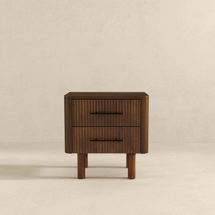 Logan Mid Century Modern Walnut Nightstand Bed Side Tables With 2 Drawers Image 7