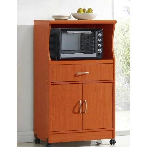 Mahogany Wood Finish Kitchen Cabinet Microwave Cart Image 1