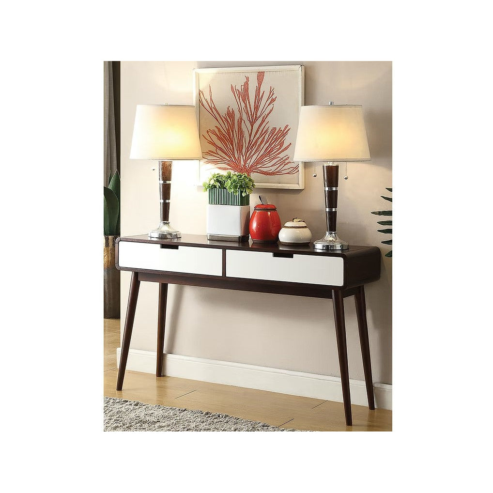 Mahogony And White Double Drawer Console Table Image 4