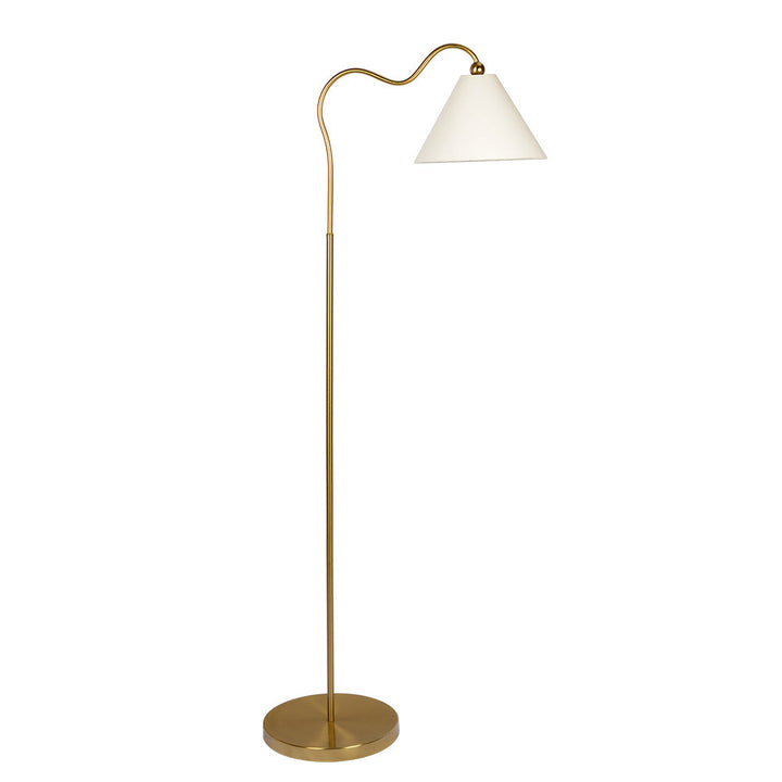 Majestic Brass Ring Base Curved Floor Lamp with Triangle White Drum Shade Image 1