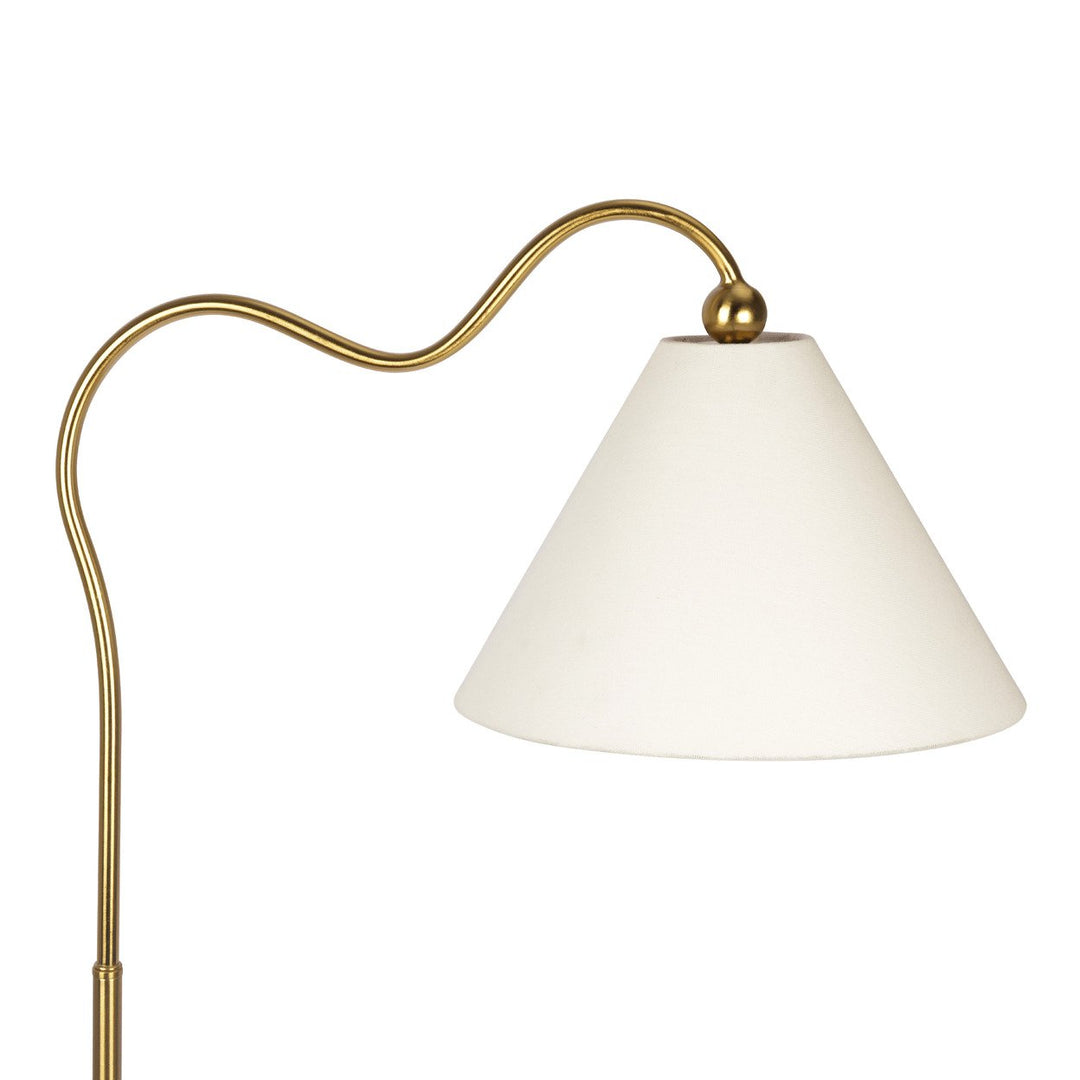 Majestic Brass Ring Base Curved Floor Lamp with Triangle White Drum Shade Image 3