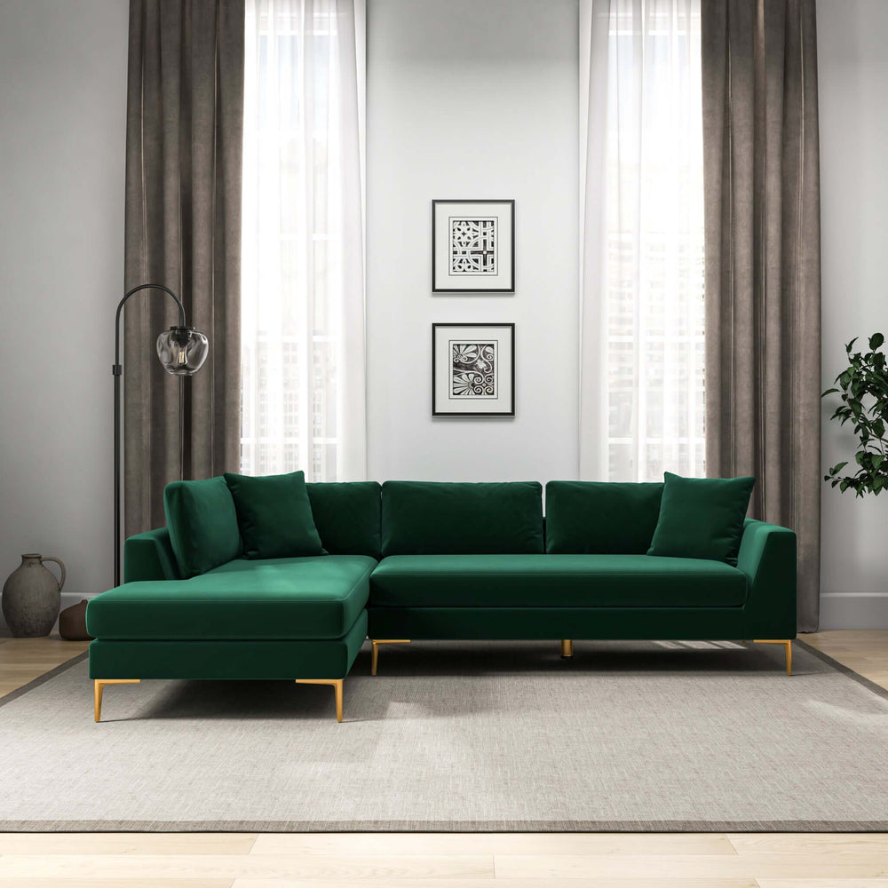 Mano L-Shaped Velvet Sectional Sofa In Green Left Facing Image 2