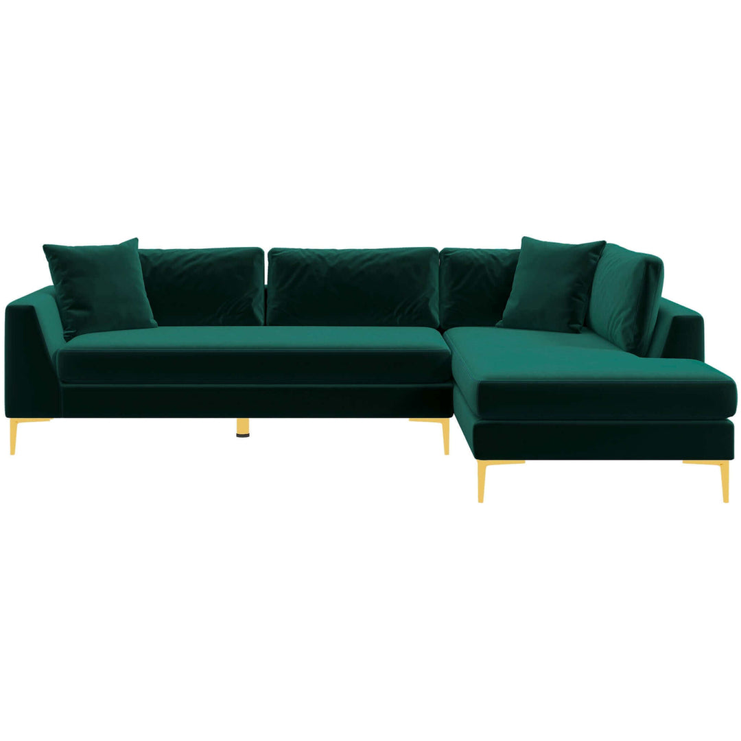 Mano L-Shaped Velvet Sectional Sofa In Green Right Facing Image 5