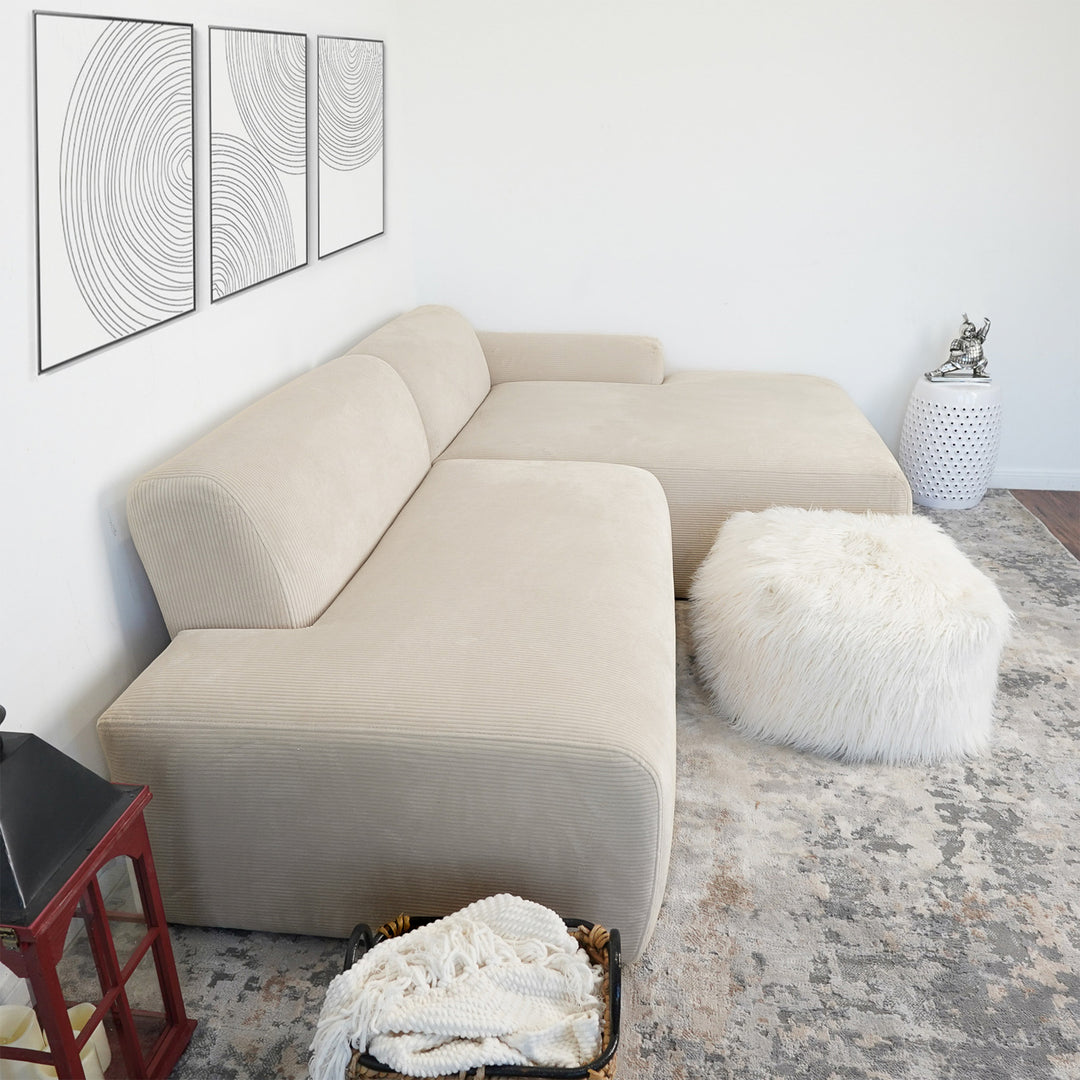 Mar Sectional Cream Velvet Sofa (Right Facing) Image 6