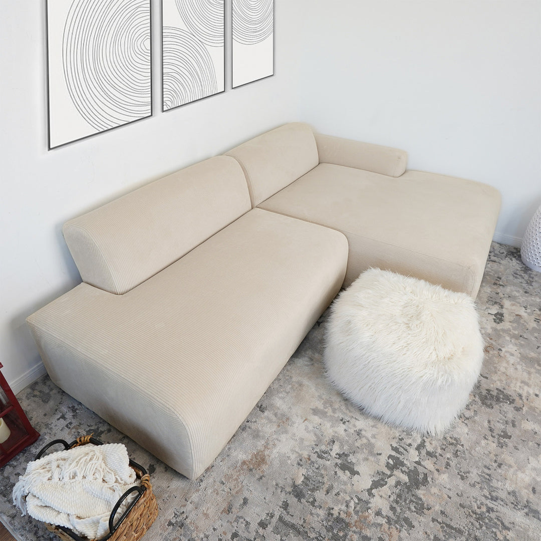 Mar Sectional Cream Velvet Sofa (Right Facing) Image 7