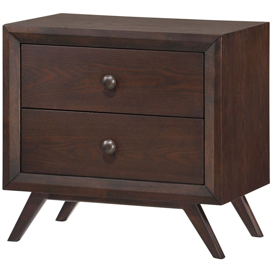 Mid-Century Modern Style End Table Nightstand in Cappuccino Wood Finish Image 1