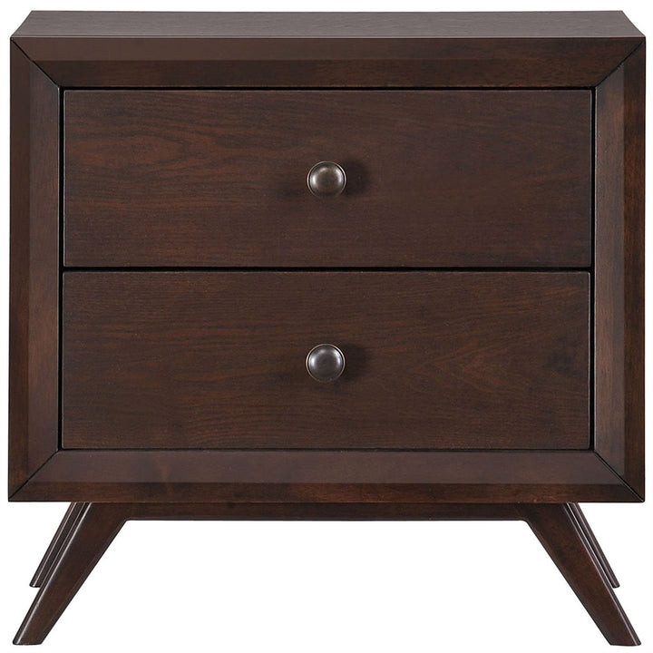 Mid-Century Modern Style End Table Nightstand in Cappuccino Wood Finish Image 2