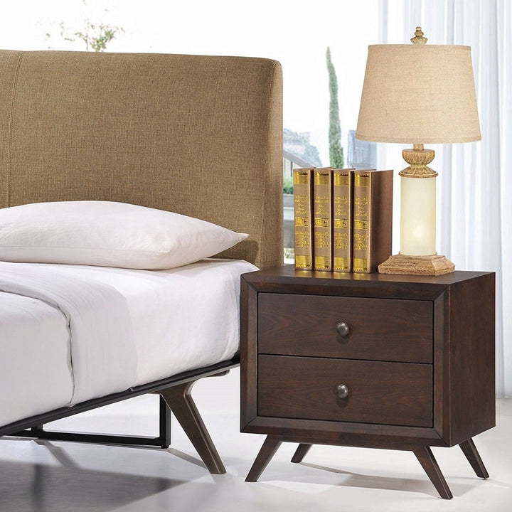 Mid-Century Modern Style End Table Nightstand in Cappuccino Wood Finish Image 3