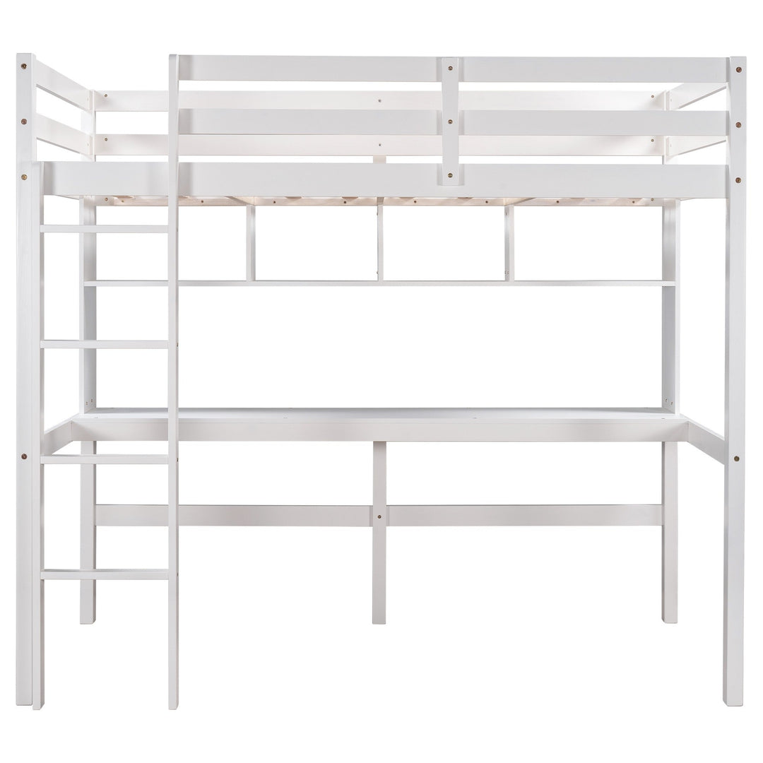 Minimalist White Twin Size Loft Bed with Built In Desk and Shelf Image 8