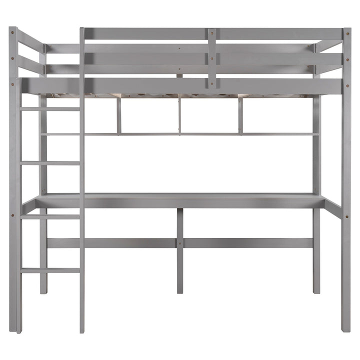 Minimalist Gray Twin Size Loft Bed with Built In Desk and Shelf Image 6