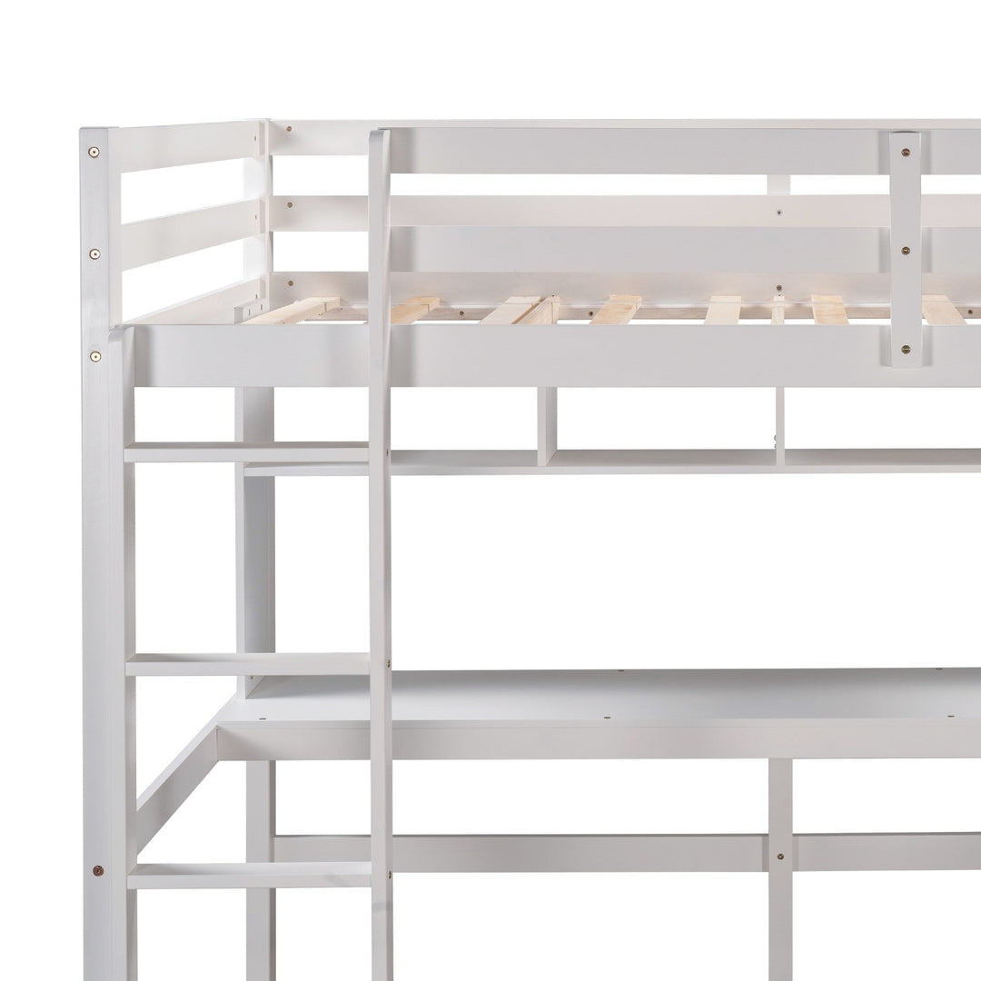 Minimalist White Twin Size Loft Bed with Built In Desk and Shelf Image 9