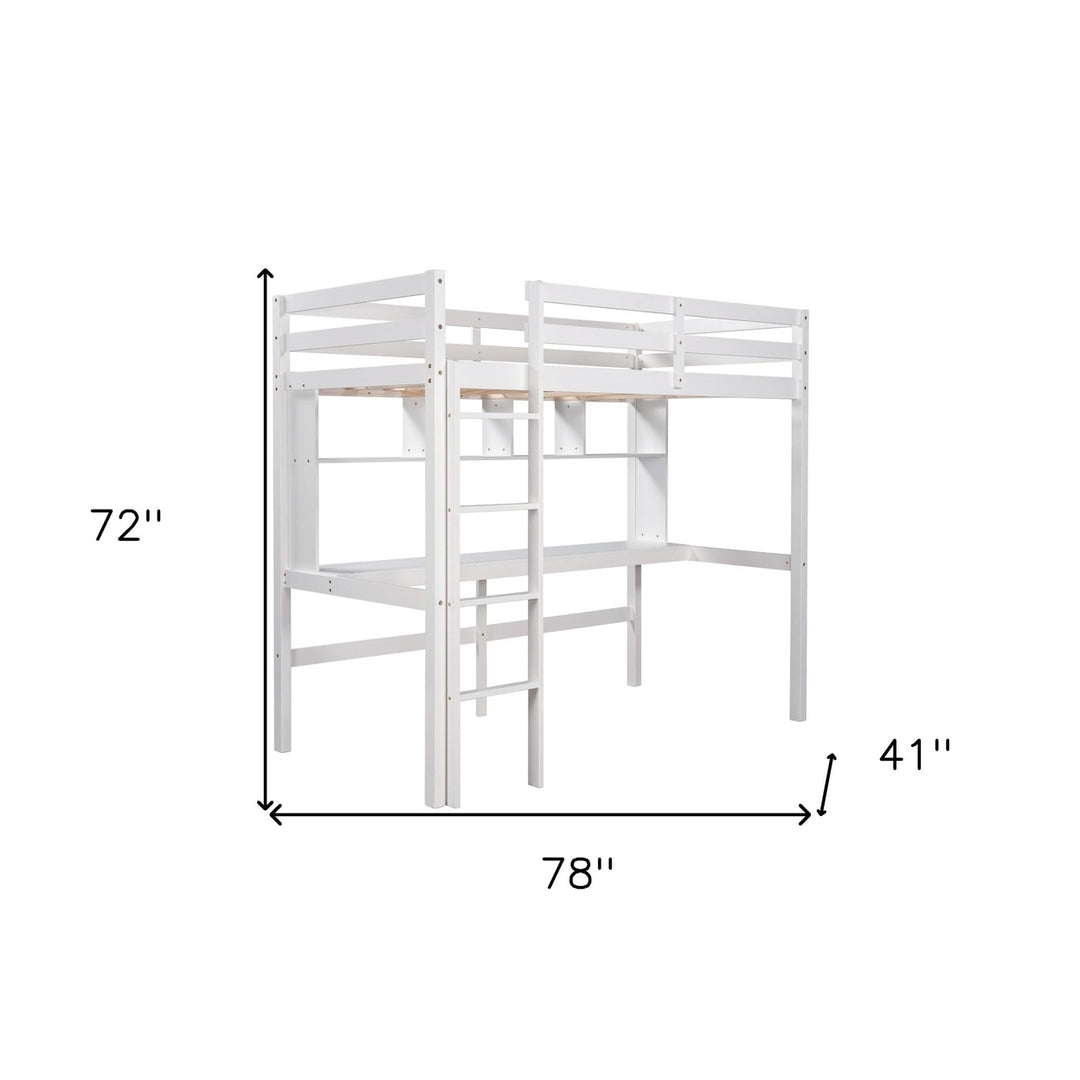 Minimalist White Twin Size Loft Bed with Built In Desk and Shelf Image 10