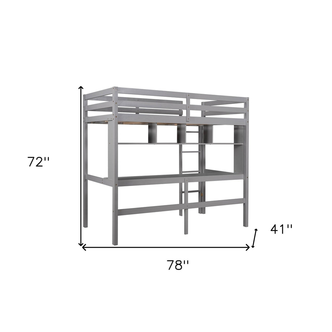 Minimalist Gray Twin Size Loft Bed with Built In Desk and Shelf Image 10