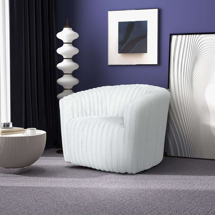 Mira White Velvet Swivel Chair Image 2