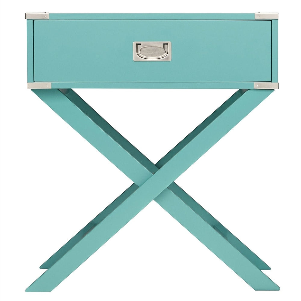 Marine Green Turquoise 1-Drawer Modern End Table Nightstand Image 2