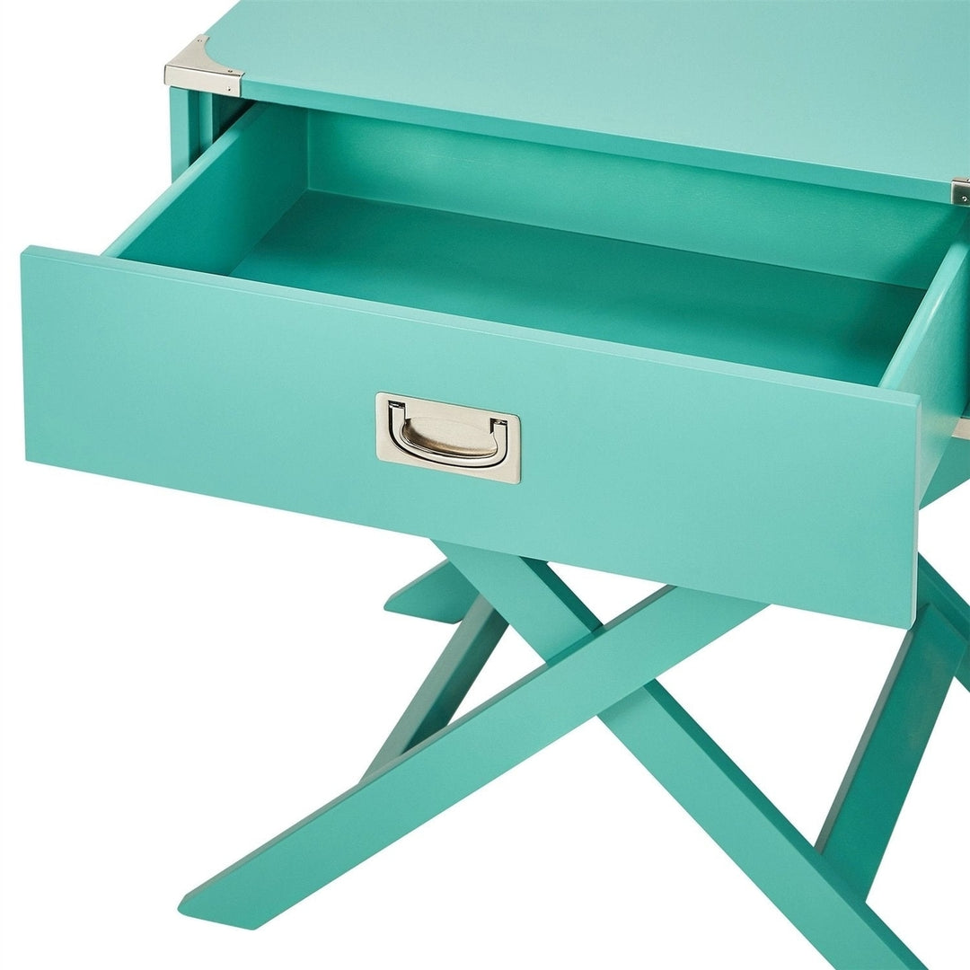 Marine Green Turquoise 1-Drawer Modern End Table Nightstand Image 5