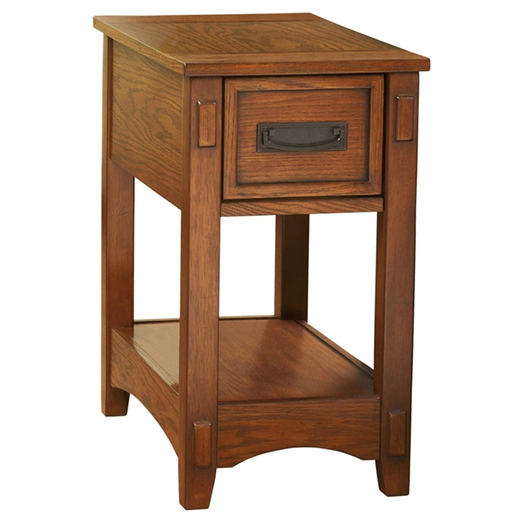 Mission Style 1-Drawer End Table Nightstand in Brown Wood Finish Image 1