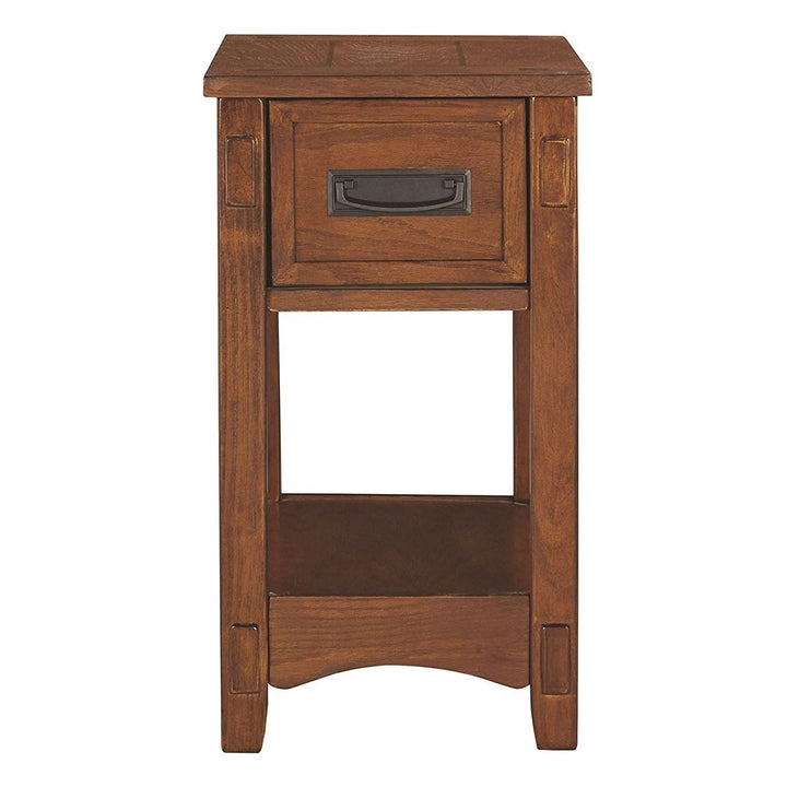 Mission Style 1-Drawer End Table Nightstand in Brown Wood Finish Image 3