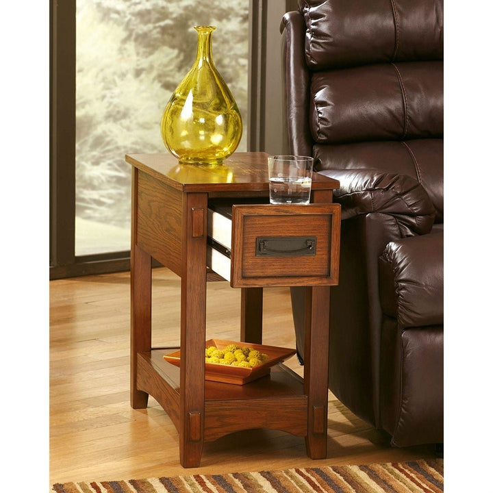 Mission Style 1-Drawer End Table Nightstand in Brown Wood Finish Image 4