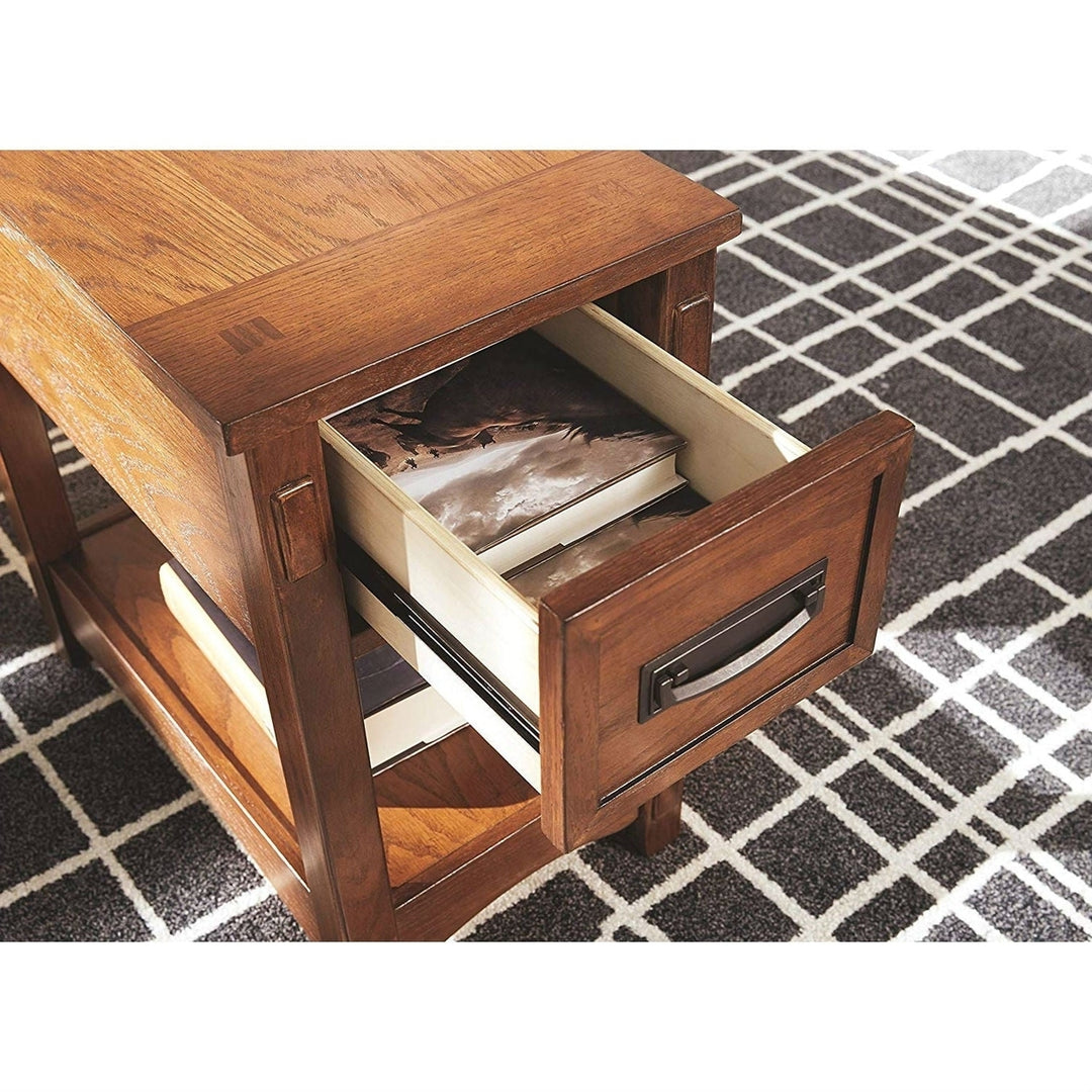 Mission Style 1-Drawer End Table Nightstand in Brown Wood Finish Image 5