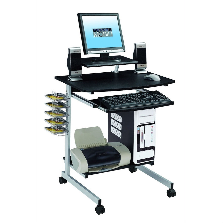 Mobile Compact Computer Cart Desk with Keyboard Tray Image 1