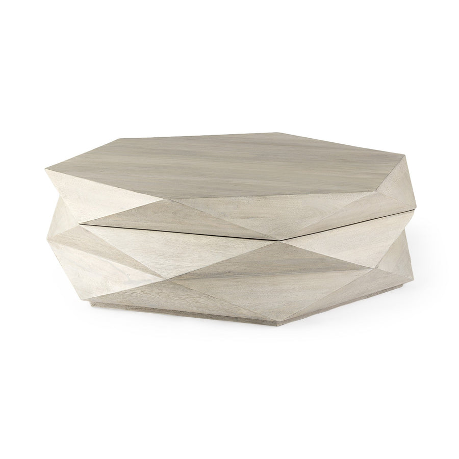 Mod Geometric Whitewash Solid Wood Coffee Table Image 1