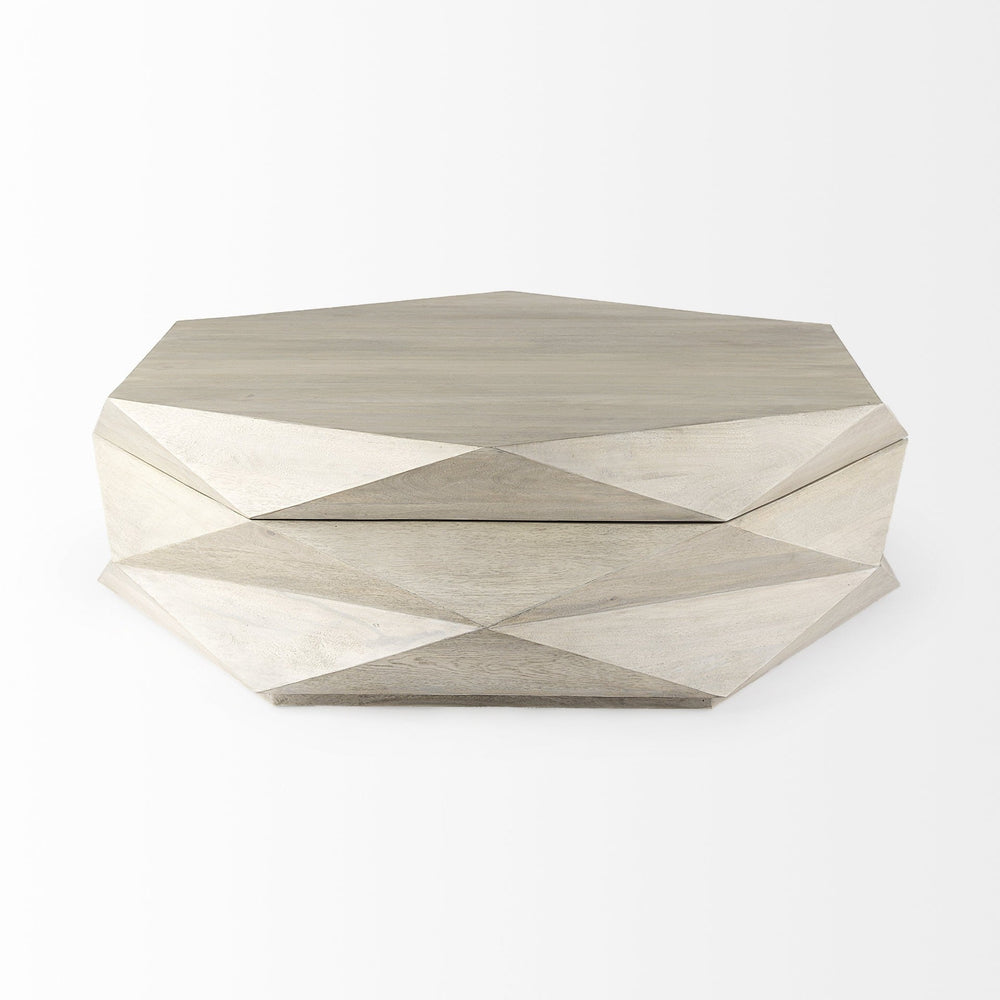 Mod Geometric Whitewash Solid Wood Coffee Table Image 2