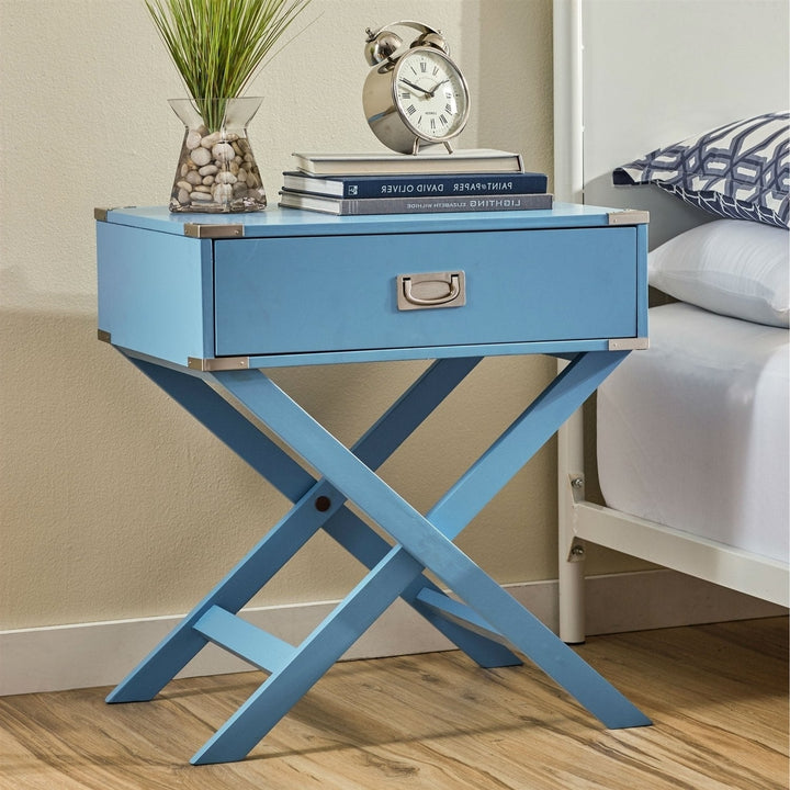 Modern 1-Drawer Bedroom Nightstand End Table in Blue Finish Image 1