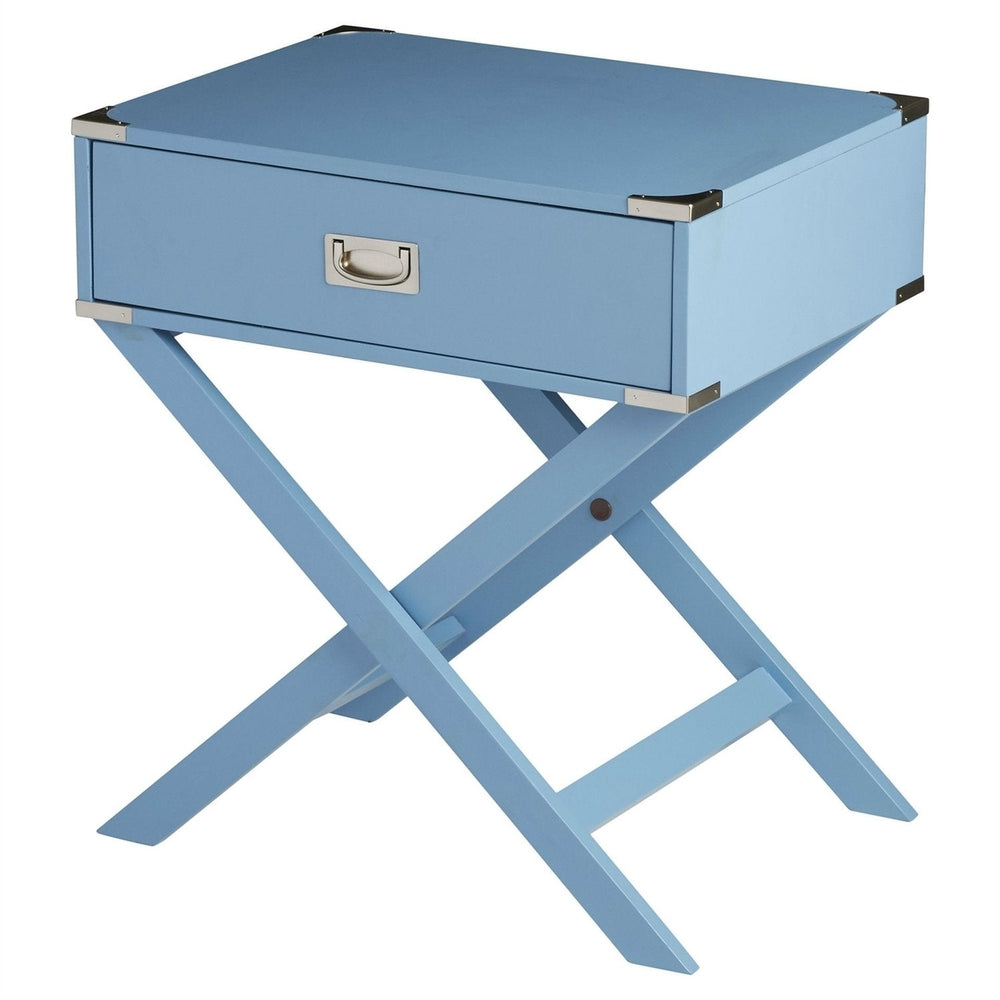 Modern 1-Drawer Bedroom Nightstand End Table in Blue Finish Image 2