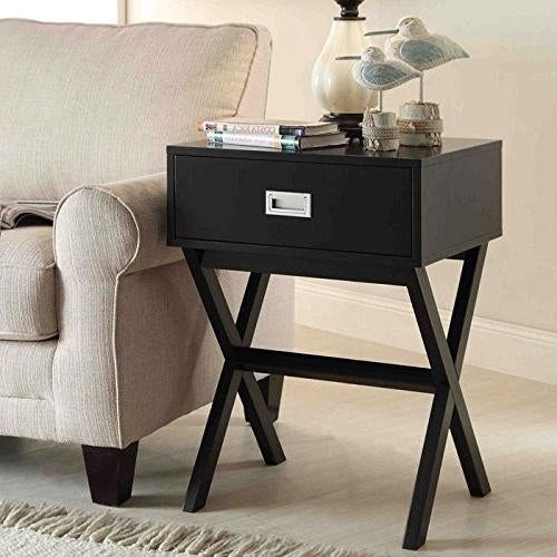 Modern 1-Drawer Bedside Table Nightstand End Table in Black Wood Finish Image 1