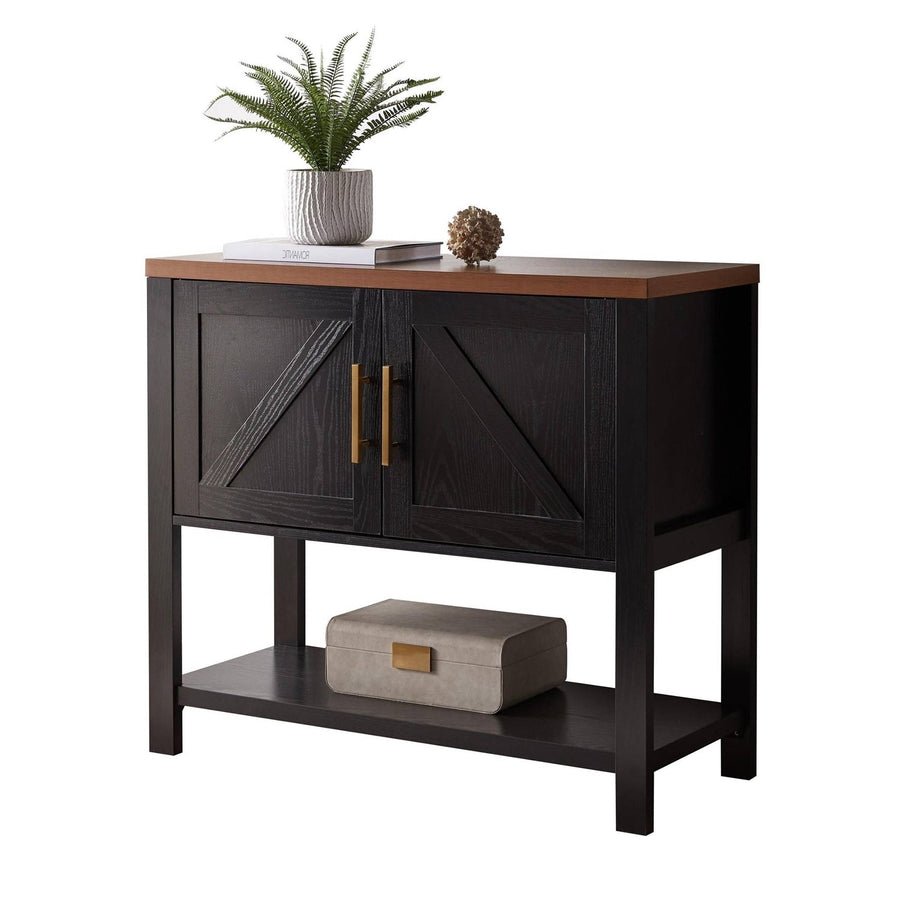 Modern 2 Drawer Wooden Storage Console Table Black/Walnut Image 1