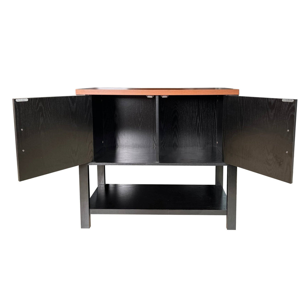 Modern 2 Drawer Wooden Storage Console Table Black/Walnut Image 2