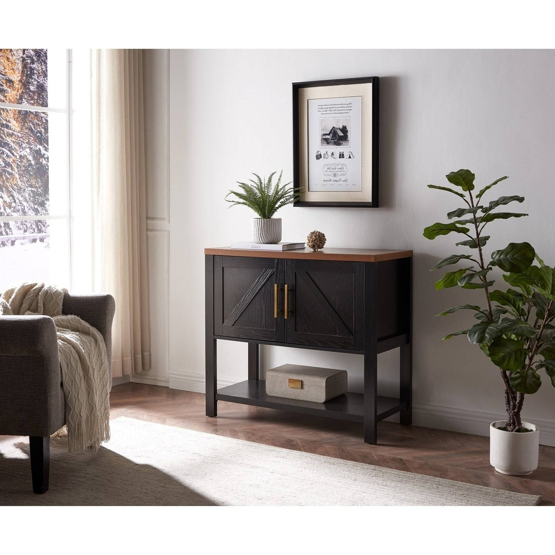 Modern 2 Drawer Wooden Storage Console Table Black/Walnut Image 4