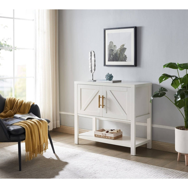 Modern 2 Drawer Wooden Storage Console Table White Image 4