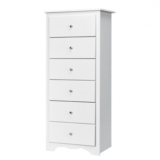 Modern White 6 Drawer Tall Wood Dresser Chest Image 1