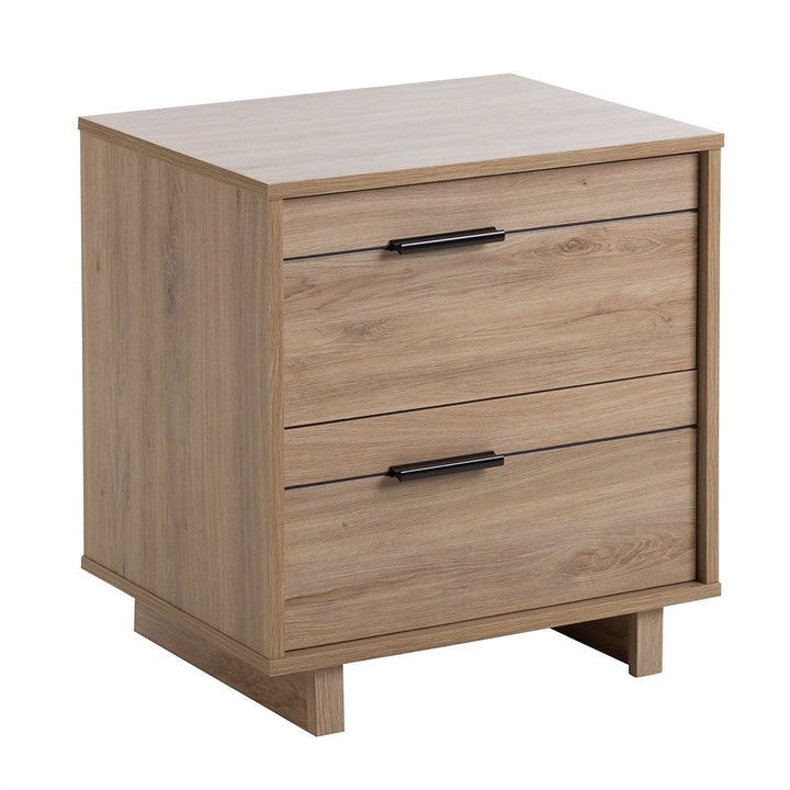 Modern 2-Drawer End Table Nightstand in Light Oak Wood Finish Image 1